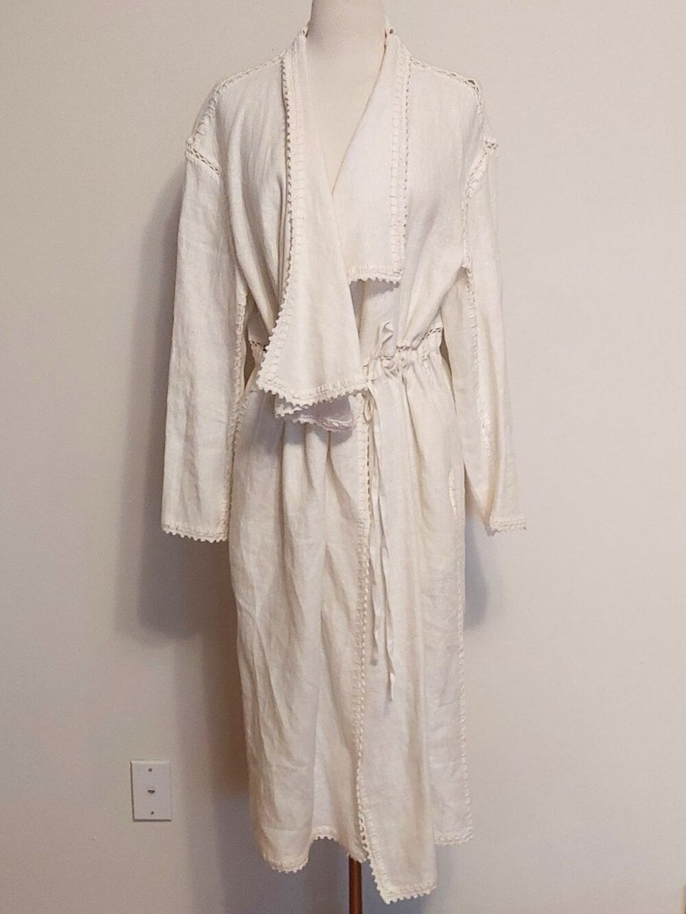 ZARA Woman Antique White Cotton Crochet Long Duster Cardigan Jacket Size: L